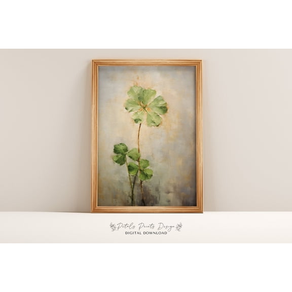 Rustic Clover Print, St Patrick'S Day Irish Wall Decor Home Decor #1718, Stretched Canvas Size 16x24
