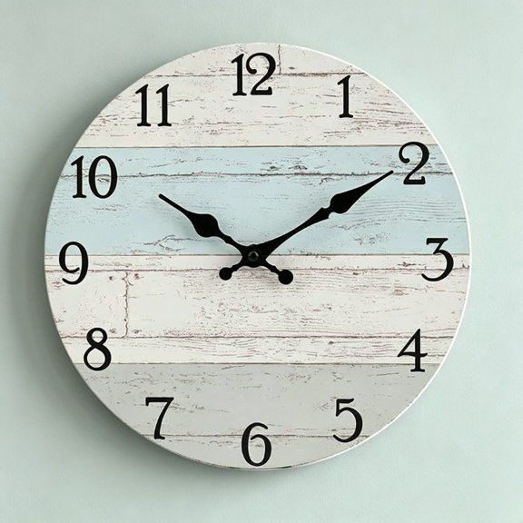 Rustic Coastal Beach Wall Clock – 10 Inch Silent Non-Ticking Battery Operated Clock, Decorative Analog Clock for Kitchen Bathroom Bedroom Home Office