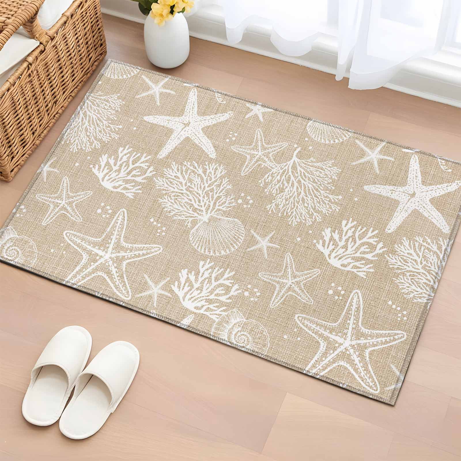 Rustic Coastal Entryway Rug 2'x3'&nbsp; Non Slip Front Door Mats, Sea Nautical Summer Beach Starfish Coral Entrance Rugs Indoor Outdoor Carpet, Washable Floor Mats Small Area Rug for Bedroom Kitchen
