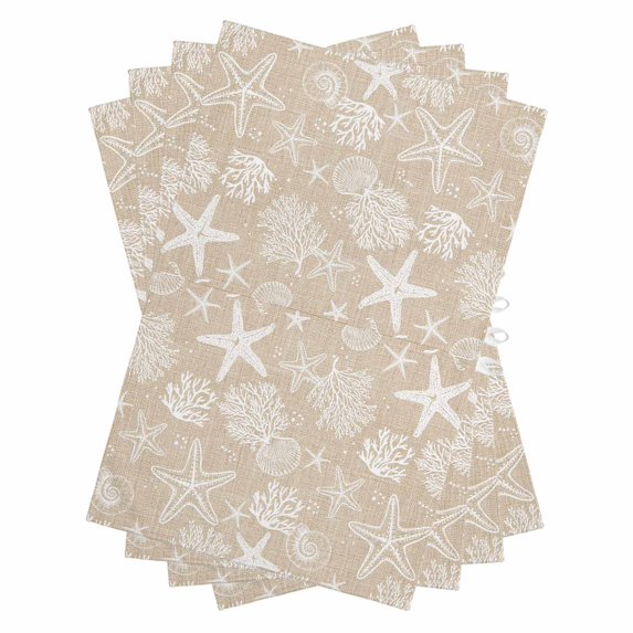 Rustic Coastal Kitchen Towels Set of 4, Water Absorbent Dish Towel, Sea Nautical Summer Beach Starfish Coral Decorative Hand Towels - Quick Drying Cloth for Cooking Baking, 18x28 Inch