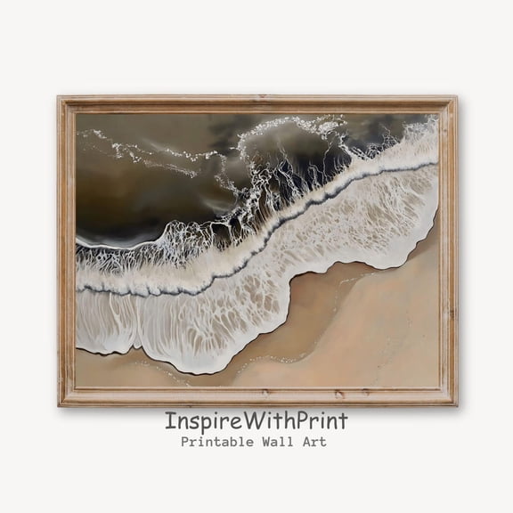 Rustic Coastal Landscape Wall Art, Boho Beach Poster Moody Ocean Wave Poster Neutral Seascape Art Printable, Boho Wall Decor, Waves, Size 8x12 UNFFRAMED F03.1.6l206