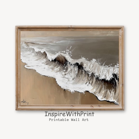 Rustic Coastal Landscape Wall Art, Boho Beach Poster Moody Ocean Wave Poster Neutral Seascape Art Printable, Boho Wall Decor, Waves, Size 8x12 UNFFRAMED F03.1.6l207