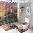 thumbnail image 1 of Rustic Coastal Lighthouse Rudder Shower Curtain Set 4 Pcs, Abstract Ocean Shell Compass Pirate Ship Bathroom Curtains Non-Slip Rugs Bath Mat Toilet Lid Cover-72 W X 72" L, 1 of 8