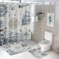 thumbnail image 1 of Rustic Coastal Lighthouse Rudder Shower Curtain Set 4 Pcs, Abstract Ocean Shell Compass Pirate Ship Bathroom Curtains Non-Slip Rugs Bath Mat Toilet Lid Cover-72 W X 72" L, 1 of 8
