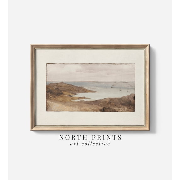 Rustic Coastal Seascape Warm Poster, Unframed Size 24x36