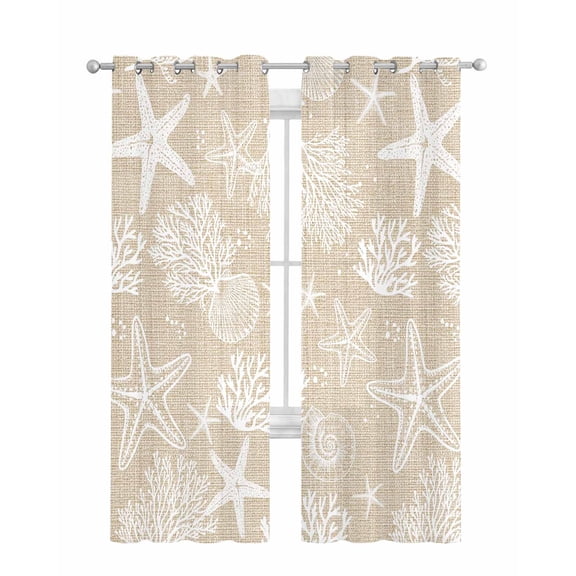 Rustic Coastal Sheer Curtains 63 Inch Length 2 Panels Set for Living Room/Bedroom, Sea Nautical Summer Beach Starfish Coral Kitchen Curtains Grommet Semi-Sheer Curtains Window Treatments 42"x63"x2