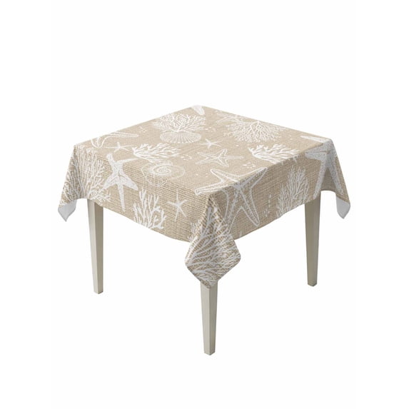Rustic Coastal Suqare Tablecloth - 60 x 60 Inch, Sea Nautical Summer Beach Starfish Coral Waterproof & StainResistant Tablecloth, Washable Oil-proof Table Cover for Dining/Party/Wedding/Buffet