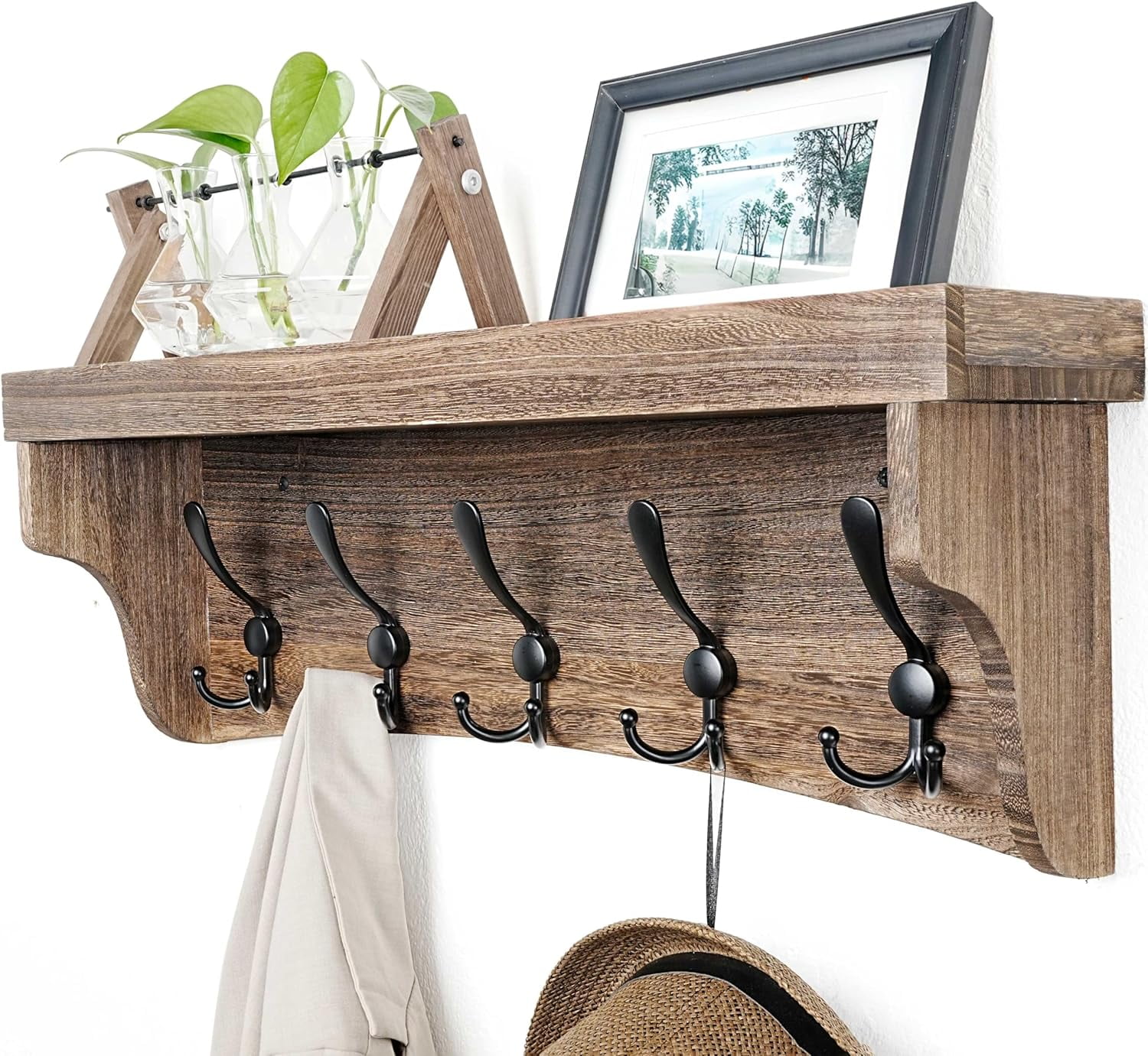 Rustic Coat Rack Wall Mount with Shelf,24