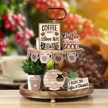 Rustic Coffee Bar Decor Set Wooden Coffee Signs and Accessories for Kitchen or Cafe Wall Decoration