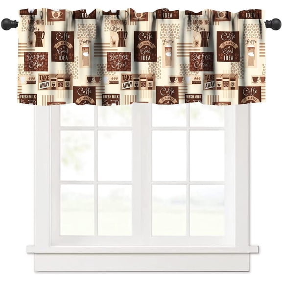 Rustic Coffee Curtain Valance Vintage Coffee Beans Stripes Farmhouse Curtain Valance Cafe Living Room Kitchen Home Decor 54"x18"