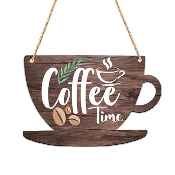 Rustic Coffee Hanging Sign - Wood Coffee Bar Decor for Kitchen, Caf, Coffee Station & Restaurant, Farmhouse Style Wall Art with Jute Rope