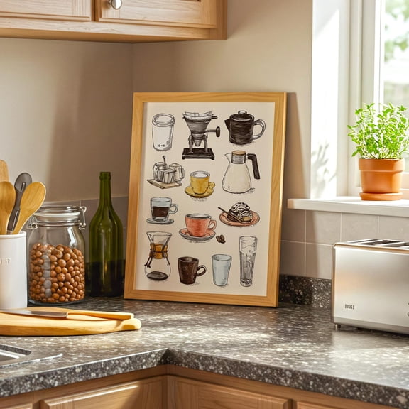 Rustic Coffee Maker Vintage Kitchen Wall Art, Unframed Paper Print Size 8x12
