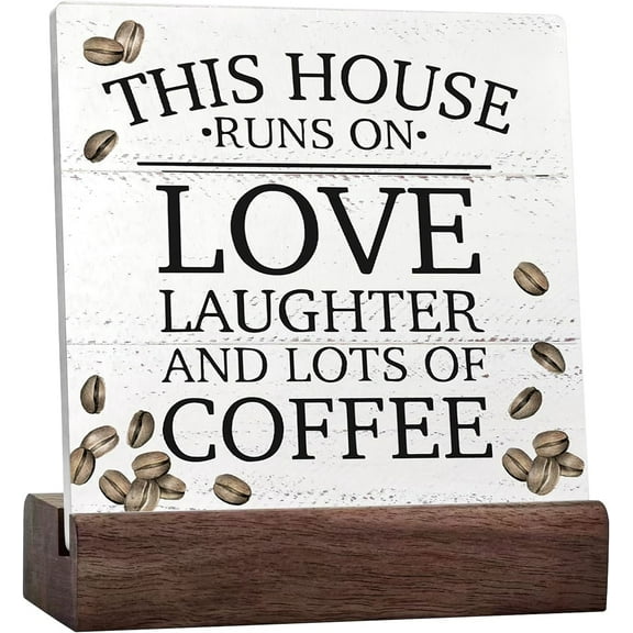 Rustic Coffee Sign Desk Decor This House Runs On Love Laughter And Lots Of Coffee Ceramic Table Sign Decorations For Home Kitchen Wall Tabletop Desk Decor Coffee Lover Gift