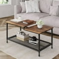 thumbnail image 1 of Rustic Coffee Table, Cocktail Table with Mesh Shelf Rectangle Storage, Farmhouse Dining Table with Metal Frame, Easy to Assemble, 1 of 7