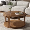 thumbnail image 1 of Rustic Coffee Table w/Dusty Wax Coating 2 Tires,Round Solid Wood Sleek Durable Coffee Table, Modern Cocktail Table w/Storage Shelf & Metal Legs Tea Table for Living Room, Bedroom, S925, 1 of 9