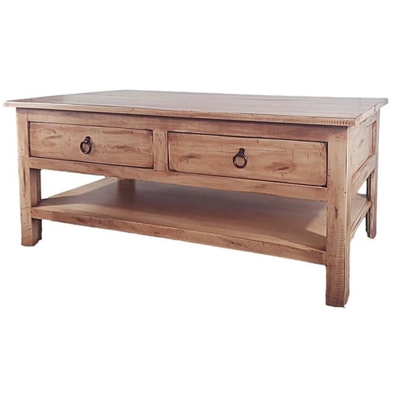 Rustic Coffee Table with 2 Drawers, Rustic Seashell