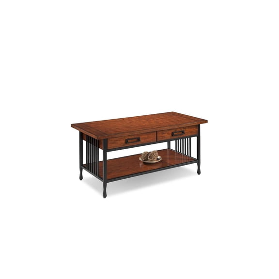 Rustic Coffee Table with Shelf - 46" Living Room Table - Burnished Oak