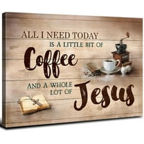 Rustic Coffee Wall Decor for Kitchen Brown Jesus Christian Wall Art Dinner Room Decor Modern Coffee Picture Wooden Artwork Cafe Bar Canvas Prints Living Room Restaurant Office Home Decorations 12x16"