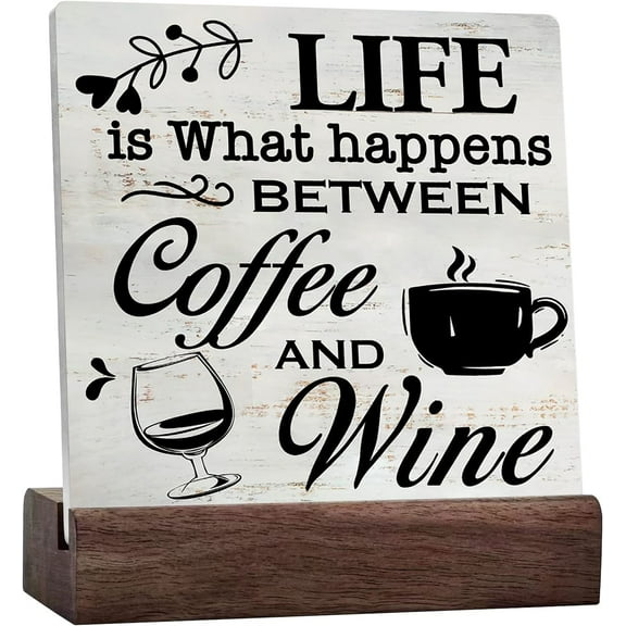 Rustic Coffee Wine Sign Life Is What Happens Between Coffee And Wine Ceramic Table Sign Home Kitchen Wine Bar Desk Shelf Decor