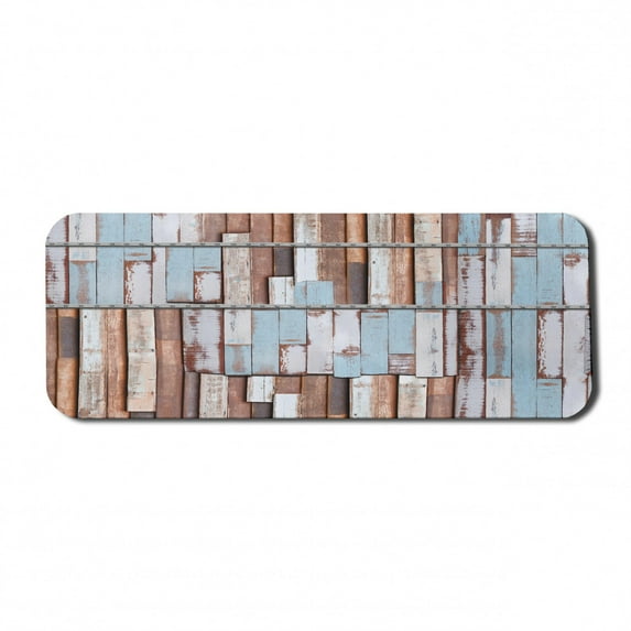 Rustic Computer Mouse Pad, Nautical Wooden Planks Tree Designs on Rusty Screws Artwork Print, Rectangle Non-Slip Rubber Mousepad Large, 31" x 12" Gaming Size, Brown White and Blue, by Ambesonne