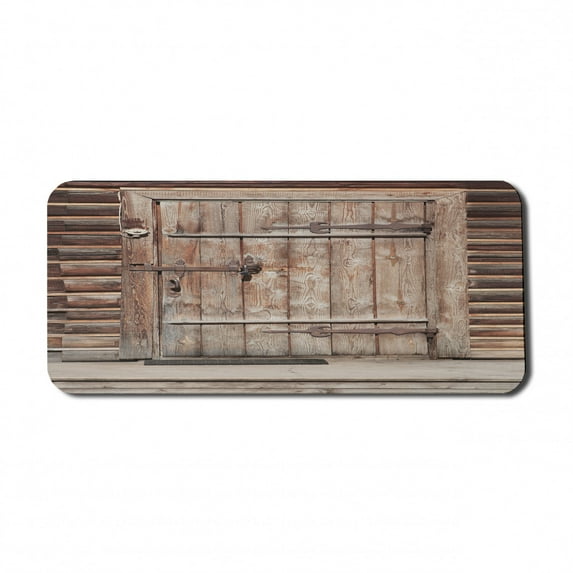 Rustic Computer Mouse Pad, Timber Rustic Door in Wall of an Old Log House Abandoned Building Entrance Gate, Rectangle Non-Slip Rubber Mousepad X-Large, 35" x 15" Gaming Size, Brown, by Ambesonne