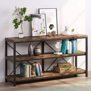 Rustic Console Sofa Table, 3 Tiers Industrial Narrow Long Sofa Table with Shelves for Hallway, Entryway, Living Room, 55 Inch