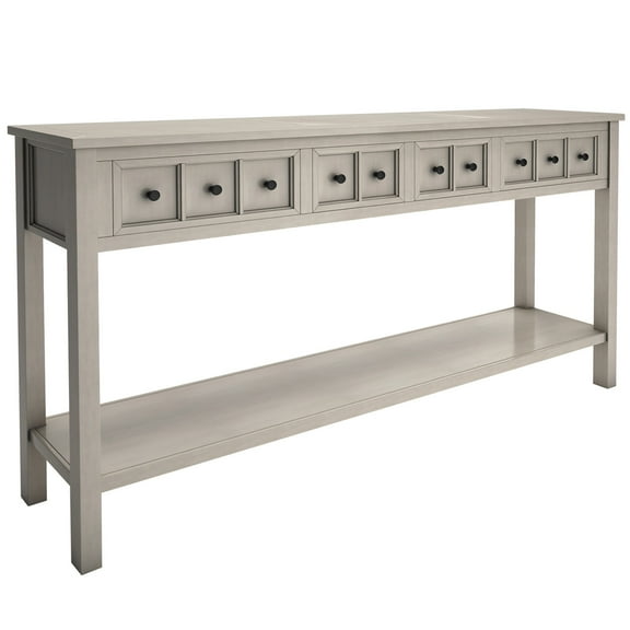 Rustic Console Table, Long Sofa Table with 4 Drawers and Bottom Storage Shelf, Narrow Rectangular Table for Entryway Living Room Hallway, 60", Gray Wash