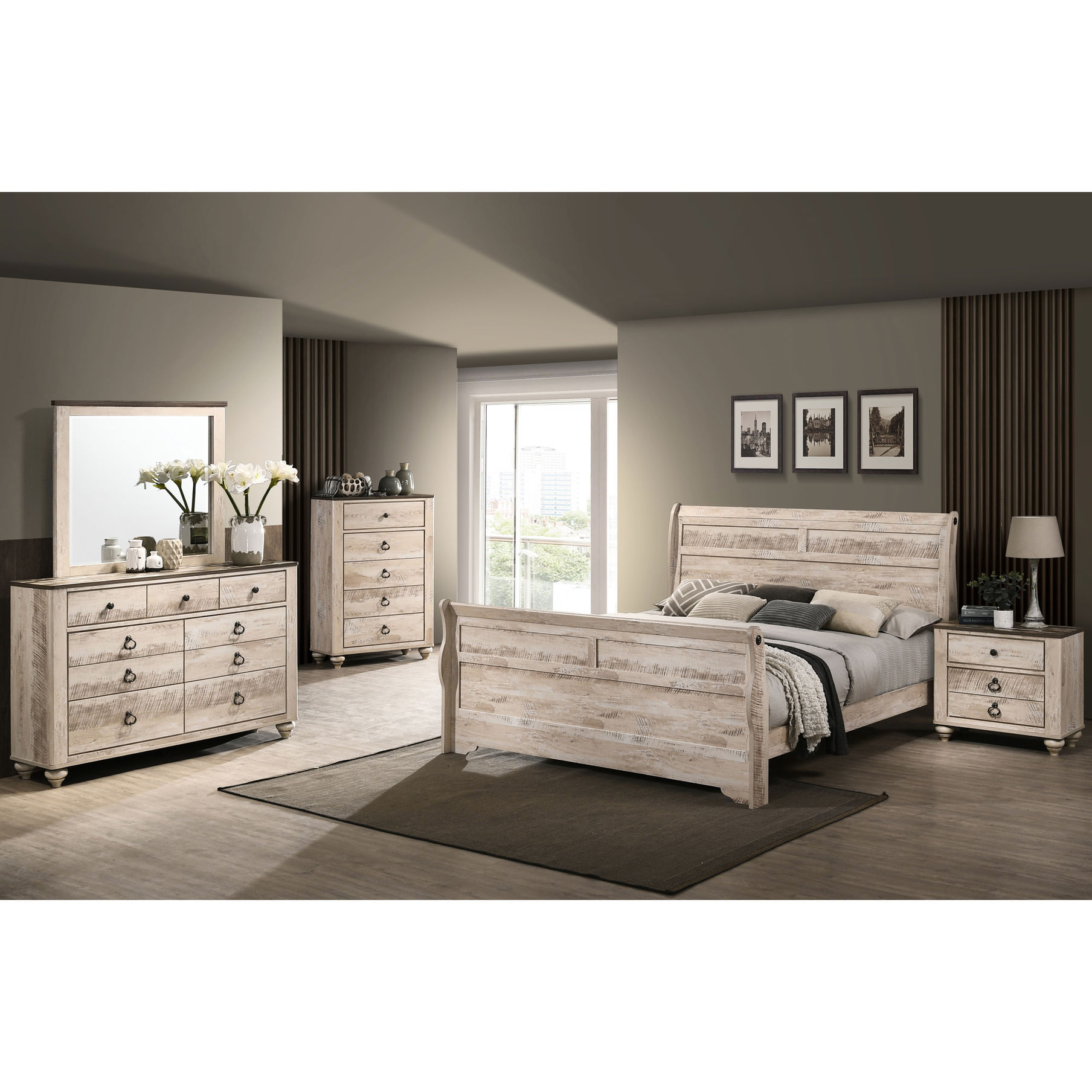 Rustic Contemporary - 5-Piece King Sleigh Bed Bedroom Set - Bedroom ...