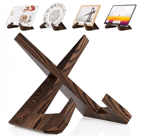 Rustic Cookbook Holder Stand for Kitchen, Recipe Book Holder for Kitchen Counter, Wooden Kitchen Book Holder, Rustic Cook Book Holder Stand with Natural Wooden Grains (Brown)
