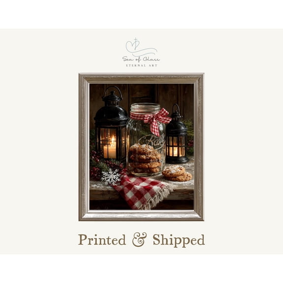 Rustic Cookies Print Farmhouse Kitchen Wall Art Winter Festive Print, Unframed Paper Print