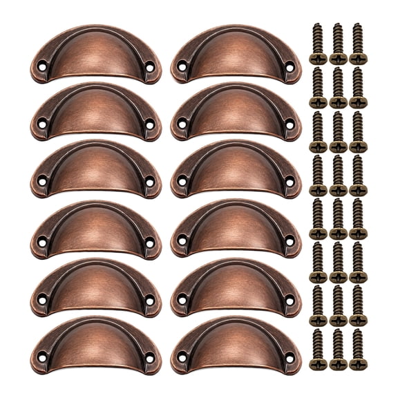 Rustic Copper Cabinet Handles 12 Pack Cup Pulls for Kitchen Cabinets, Dresser Drawers, Cupboards & Wardrobe Doors Hardware with Mounting Screws