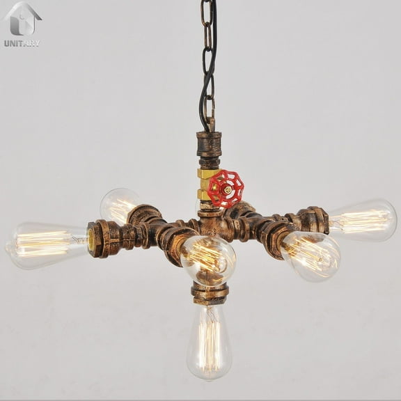 Rustic Copper Water Pipe Chandelier Max .420W With 7 Lights Painted Finish