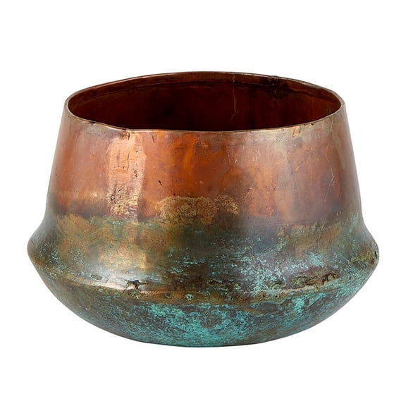 Rustic Copper and Aqua Patina Planter Pot or Home Decor, 6" wide with 5" Opening