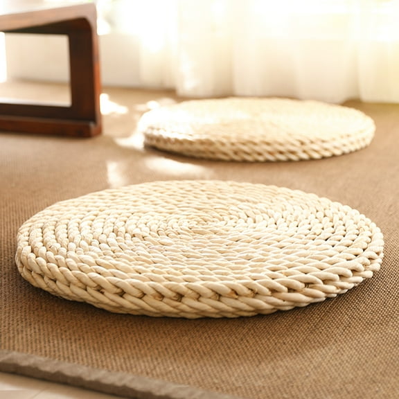 Rustic Corn Husk Floor Cushion  Tatami Seat, Yoga Meditation Mat, Braided Straw Pouf for Windowsill, Floor Sitting & Bohemian Decor