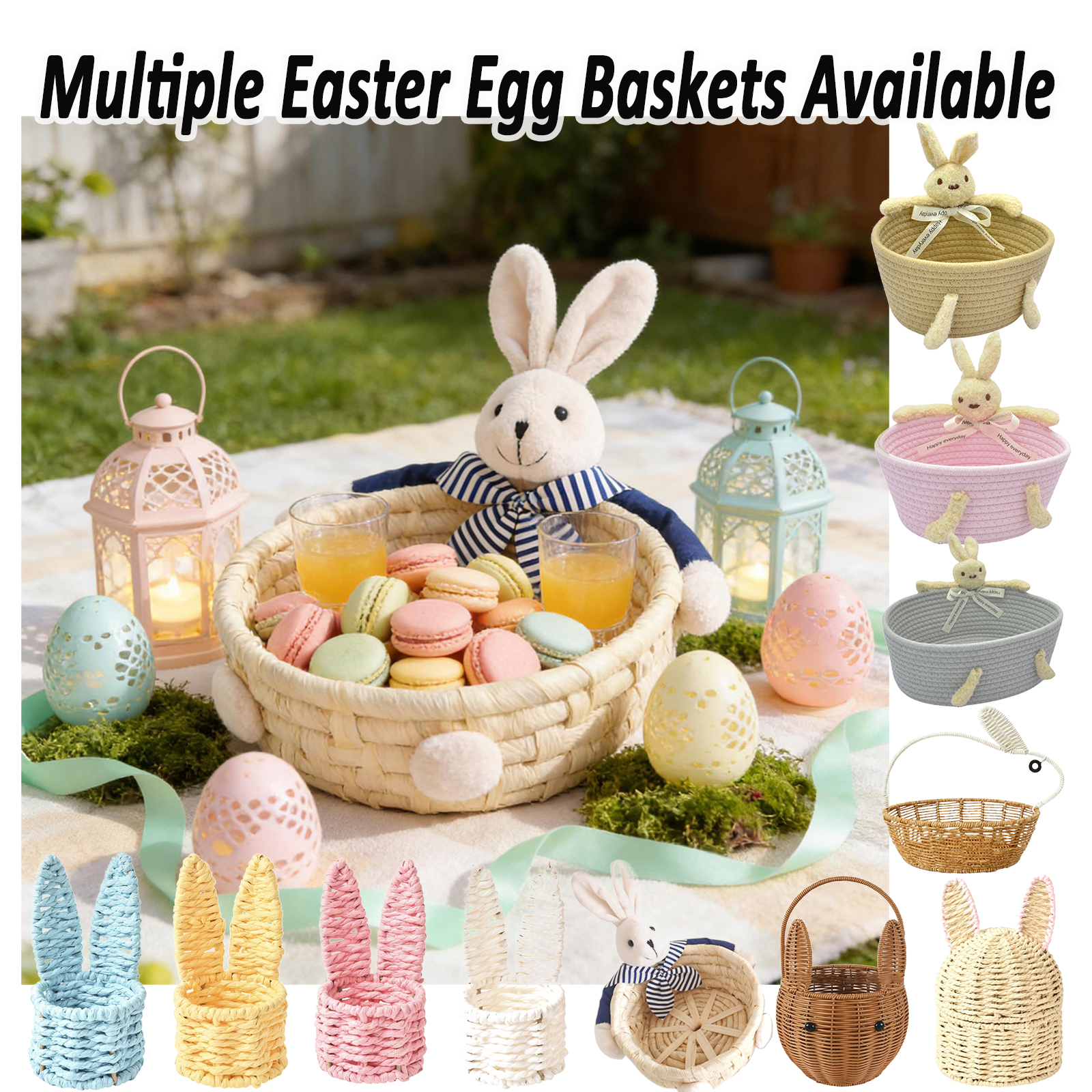 Rustic Corn Husk Style Straw Woven Basket, Easter Bunny Egg Storage ...
