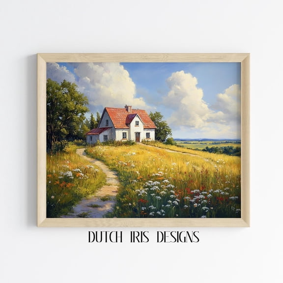 Rustic Cottage, Rural Landscape Art, High Detail Country House Scene, Summer Wall Decor, Cottagecore Print 194 Home Decor #1511, Stretched Canvas Size 12x18