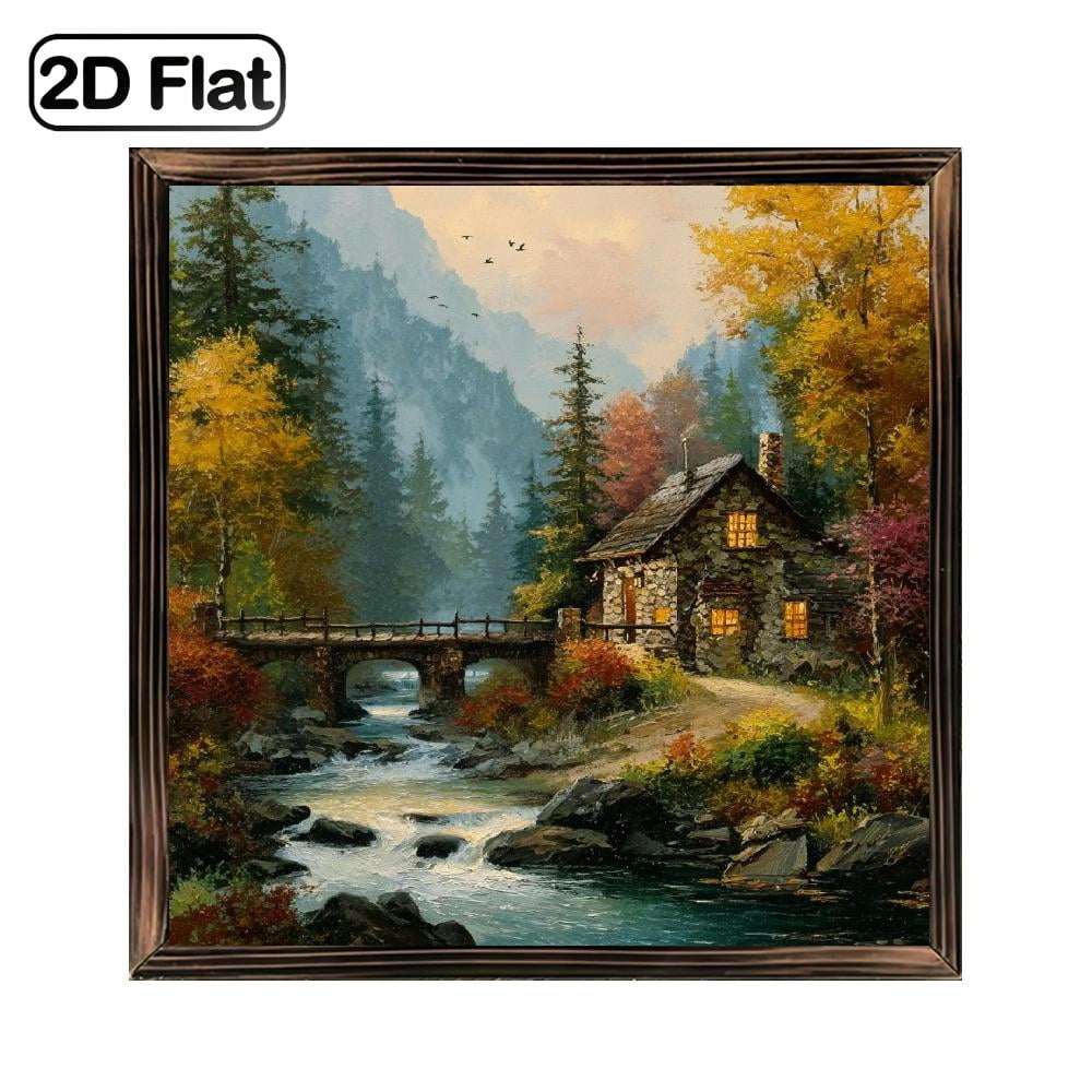 Charmingg Rustic Design Rustic Cottage Stream Bridge Wood Art 8 Inch Square Framed Wall Decor ...