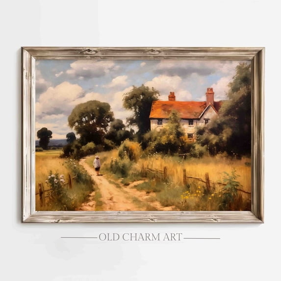 Rustic Cottage : Vintage Farmhouse Landscape Art, Unframed Canvas Size 24x36