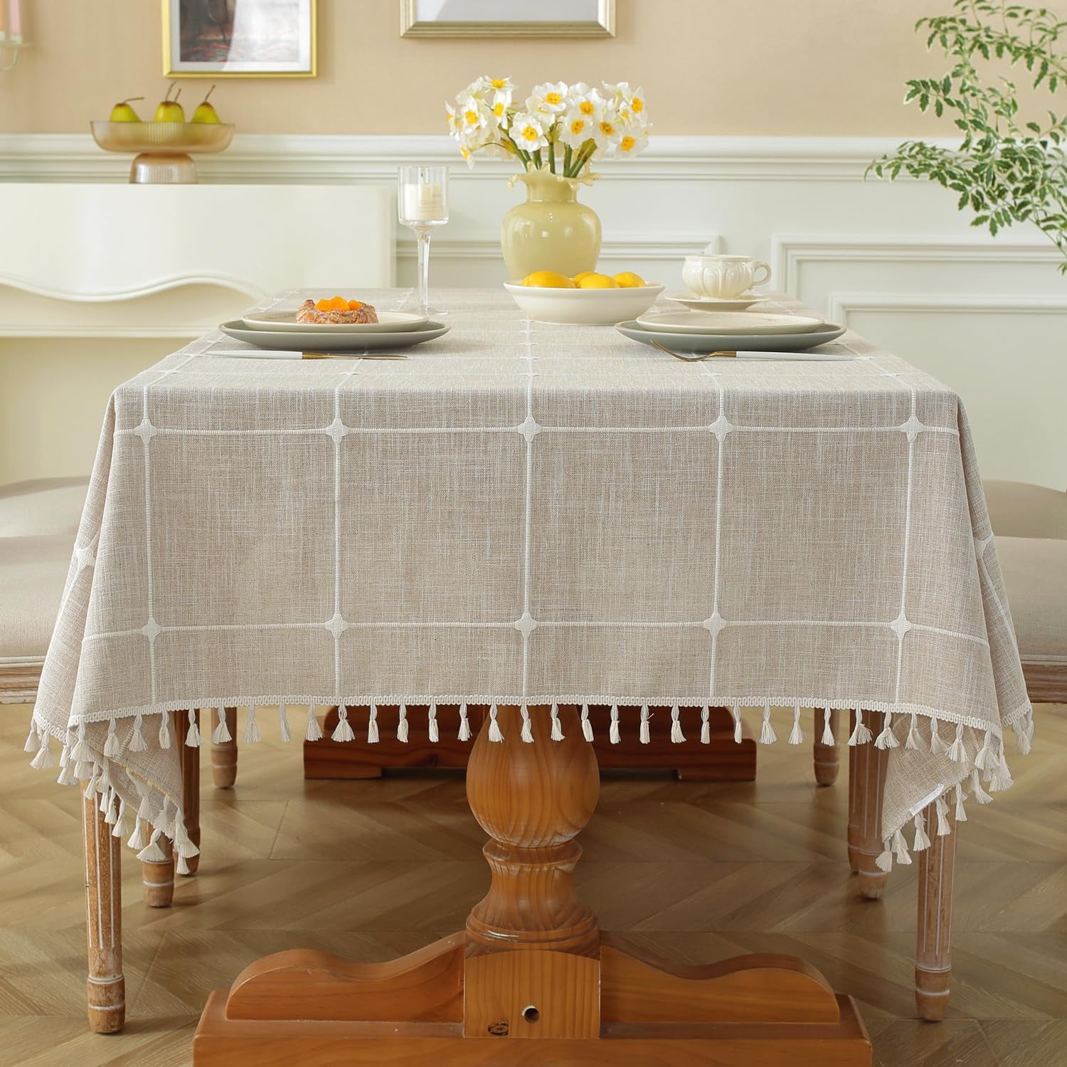 Rustic Cotton Linen Tablecloth for Kitchen Dining,Party Brown Plaids