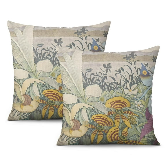 Rustic Cotton Linen Vintage Floral Pillow Covers – 18x18 Inch Decorative Cushion Covers for Sofa, Couch Décor, Pack of 2