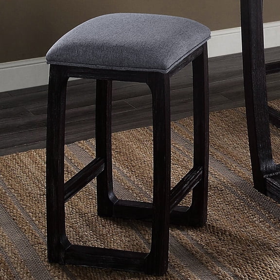 Rustic Counter Chair With Grey Seat Pad - Bedroom Addition Height Stool In Padded