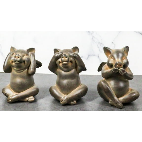 Rustic Country Angel Winged Pigs in See Hear Speak No Evil Poses Figurines Set