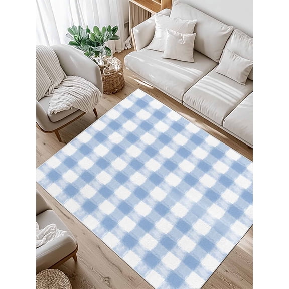 Rustic Country Area Rug for Bedroom 4x6 Ft Blue Watercolor Plaid Farmhouse Super Soft fuzzy Throw Rug Non-Slip Fluffy Plush Indoor Floor Carpet for Living Room Nursery Home Decor
