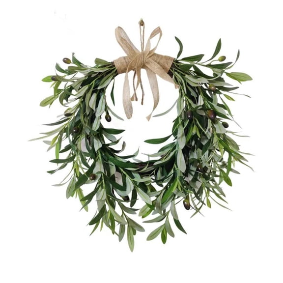 Rustic Country Artificial Olive Branch and Twig Wreath, Year Round Full Green Wreath Perfect for Wedding Home Outdoor Indoor Display 19.7in