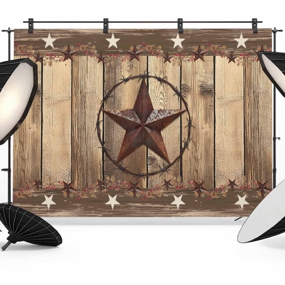 Rustic Country Backdrop for Photography,Fabric Photo Background Backdrop,Western Stars Brown Texture Wooden Print Photo Booth Background for Portrait Photoshoot Video Wedding Decoration Banner 10x8ft
