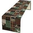 thumbnail image 1 of Rustic Country Cabin Hunting Moose Table Runner,Retro Green Patchwork Bear Deer Hunting Wild Animal Plaid Checkered for Kitchen Dining Room 13x108in, 1 of 6