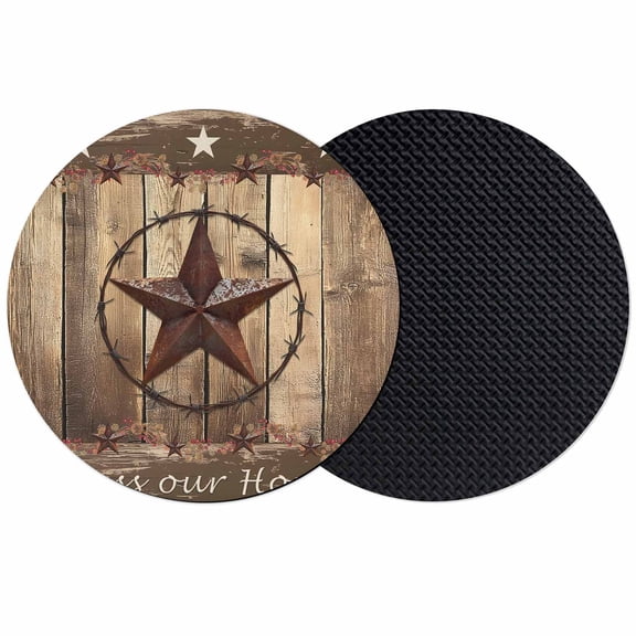 Rustic Country Coasters Set of 2, Soft Absorbent Coasters for Drinks, Western Stars Brown Texture Wooden Print Non-Slip Cup Coaster Mat with Rubber Bottom for Home Kitchen Coffee Bar Table Decor 4"