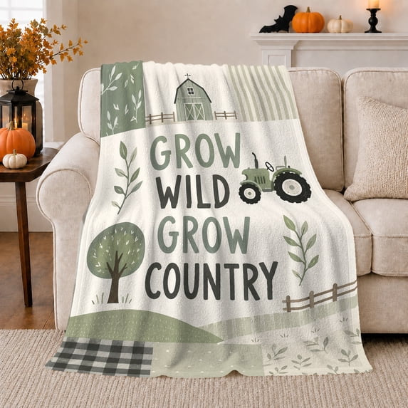 Rustic Country Farm, Festive Holiday Scene, Warm Flannel Blanket for Ranch House and Living Room with Detailed Artwork, Horse Lovers Christmas Gift, Rustic Home Decor