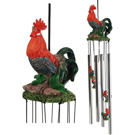 Rustic Country Farm Red Breasted Rooster Chicken Wind Chime Patio Garden Decor