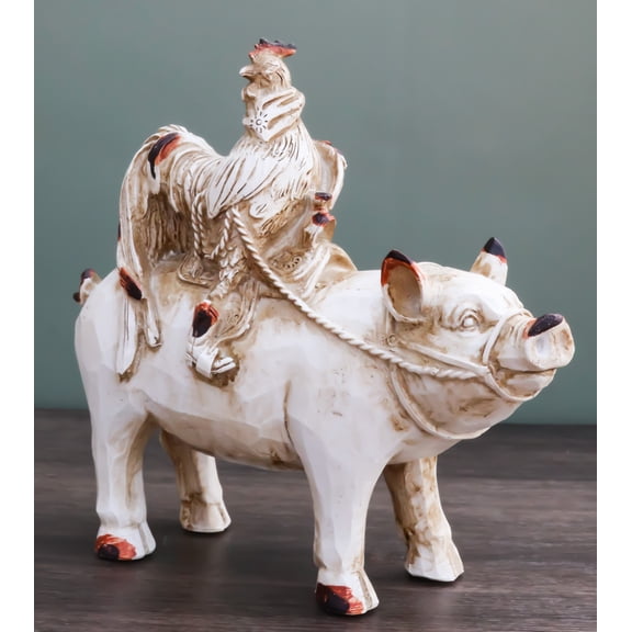 Rustic Country Farmhouse Chicken Rooster Riding On Pig Piggy Coin Money Bank